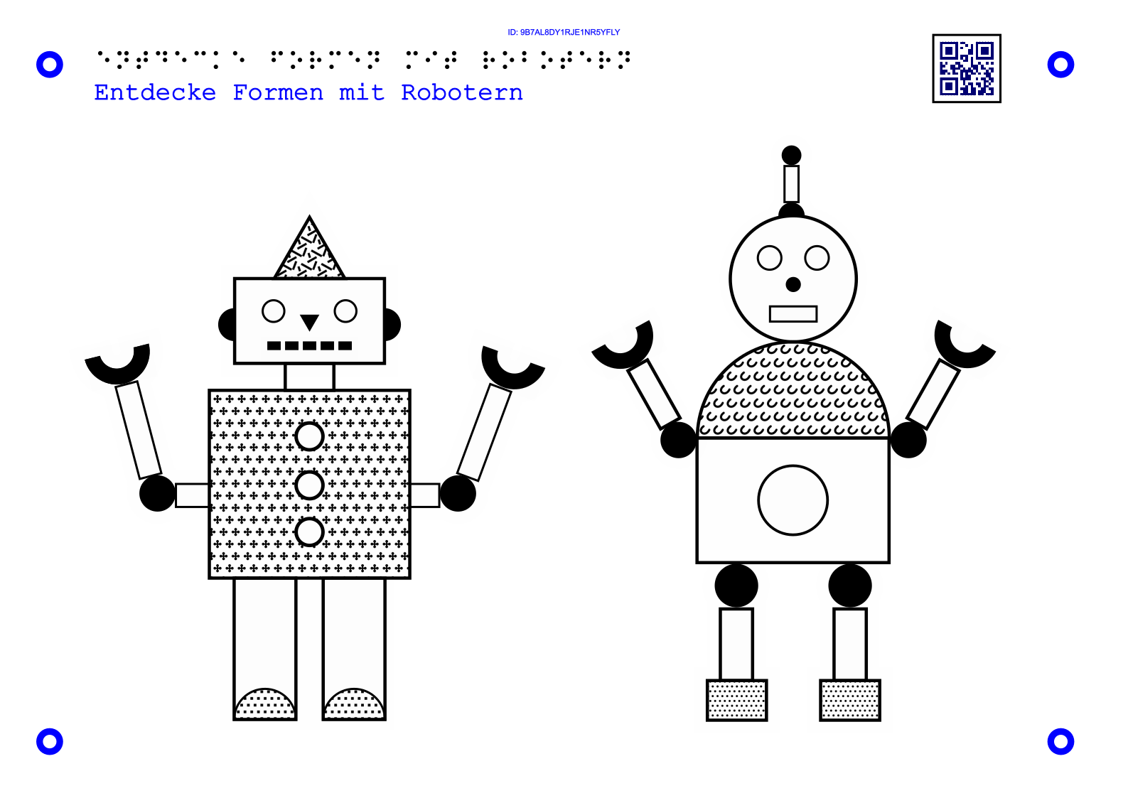 11Taktile Grafik, die zwei Roboter zeigt, welche aus geometrischen Formen bestehen.