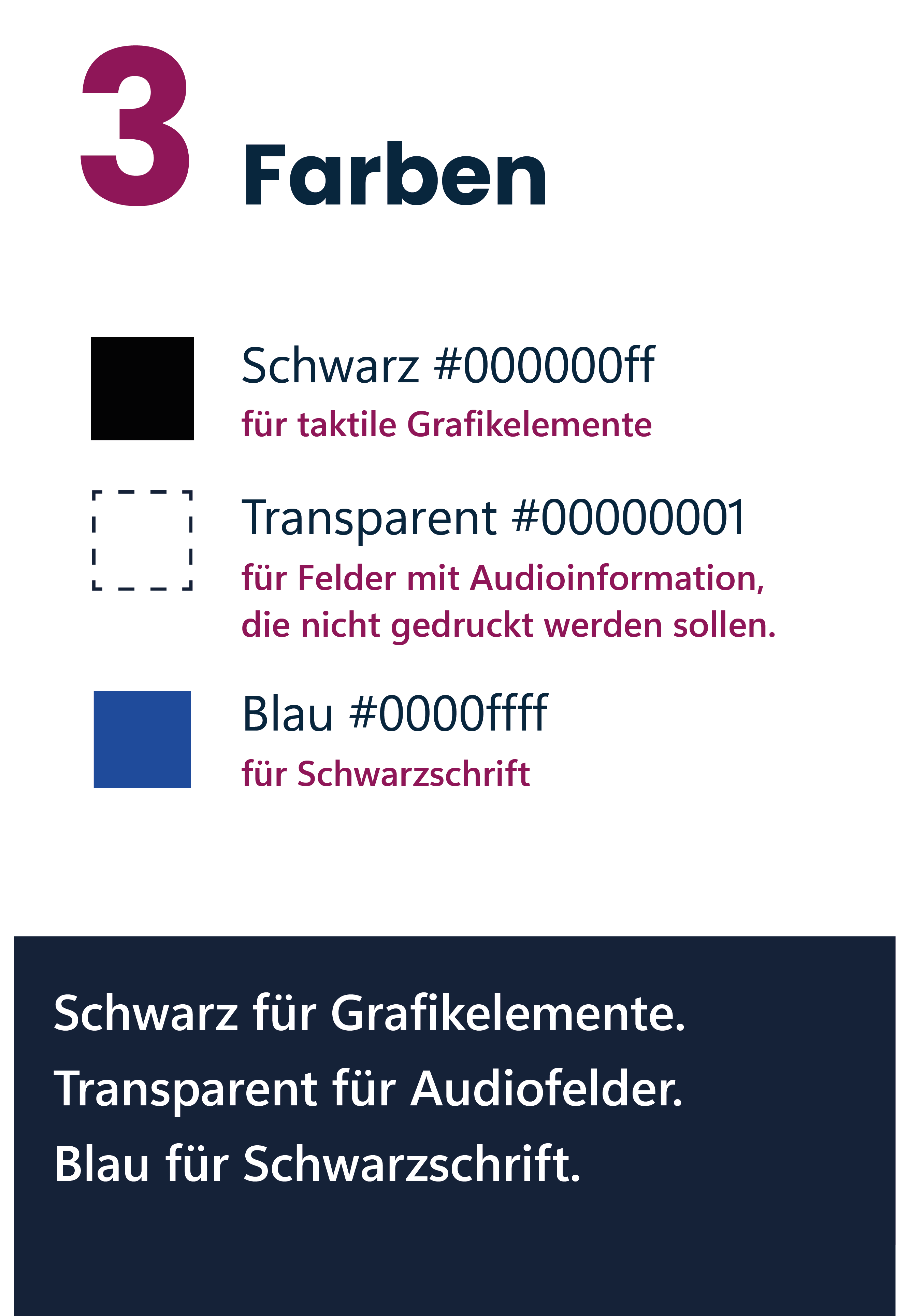 11Bei der Arbeit mit Inkscape werden nur 3 Farben benötigt: Schwarz für Grafikelemente, Transparent für Audiofelder und Blau für Schwarzschrift